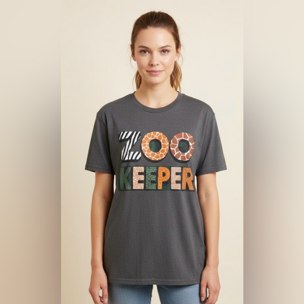 graphic T-shirt, zookeeper size large Heather grey short sleeve